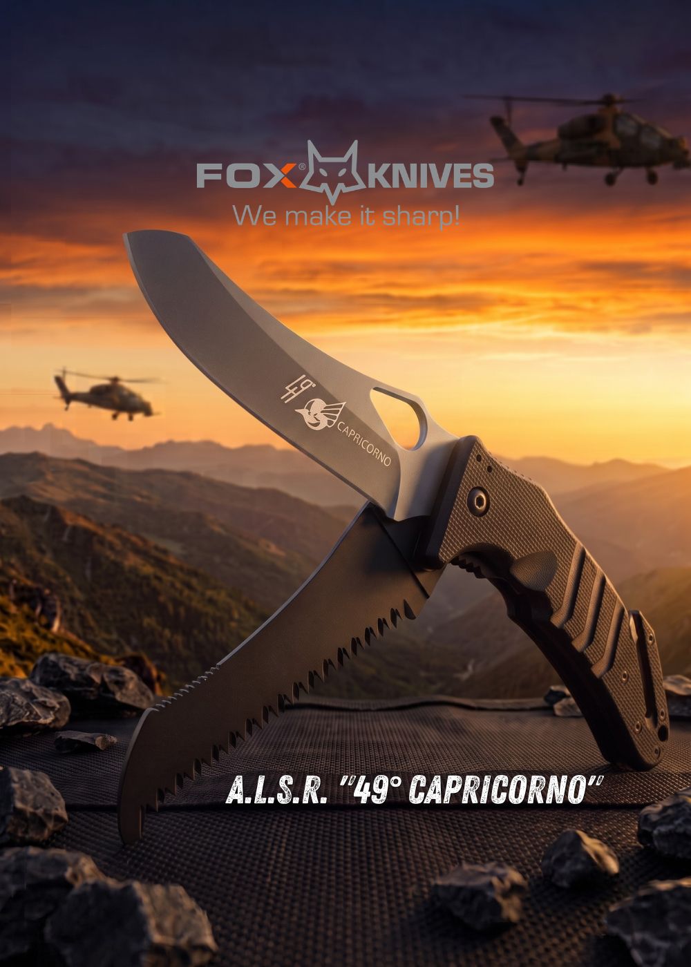Fox Knives A.L.S.R. 49 Capricorno - coltello chiudibile tattico a doppia lama con sega