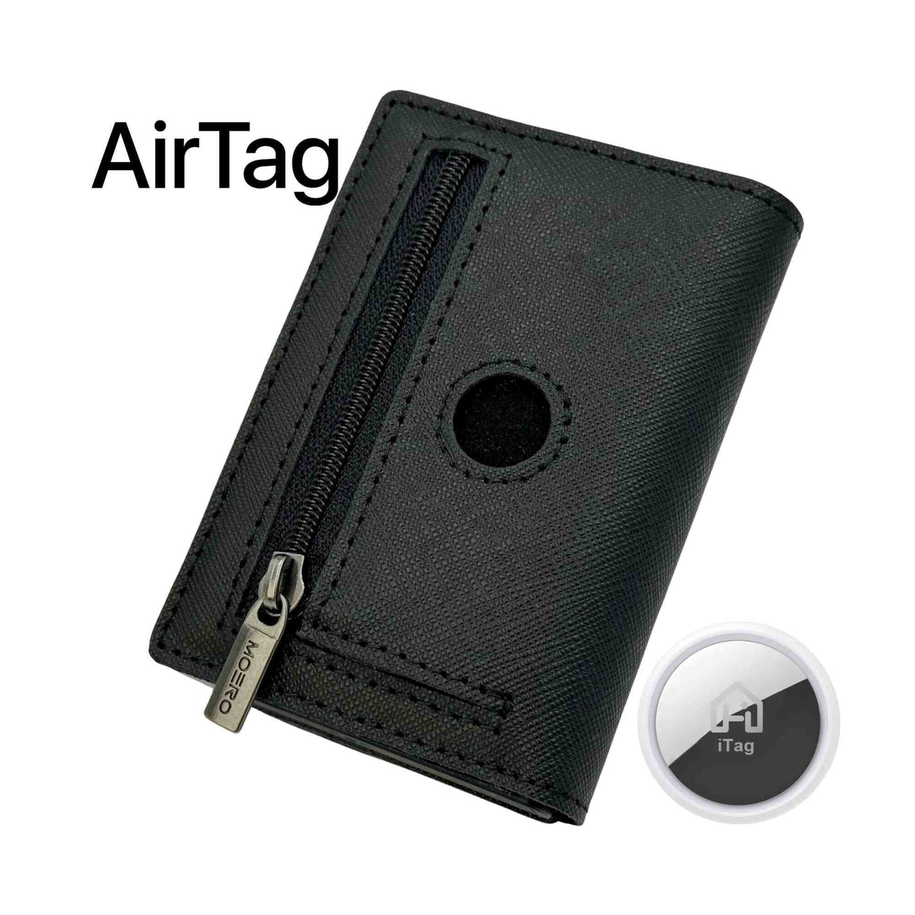 MOERO | PRO ZIP AIRTAG SAFFIANO BLACK - Portafoglio con scomparto AirTag