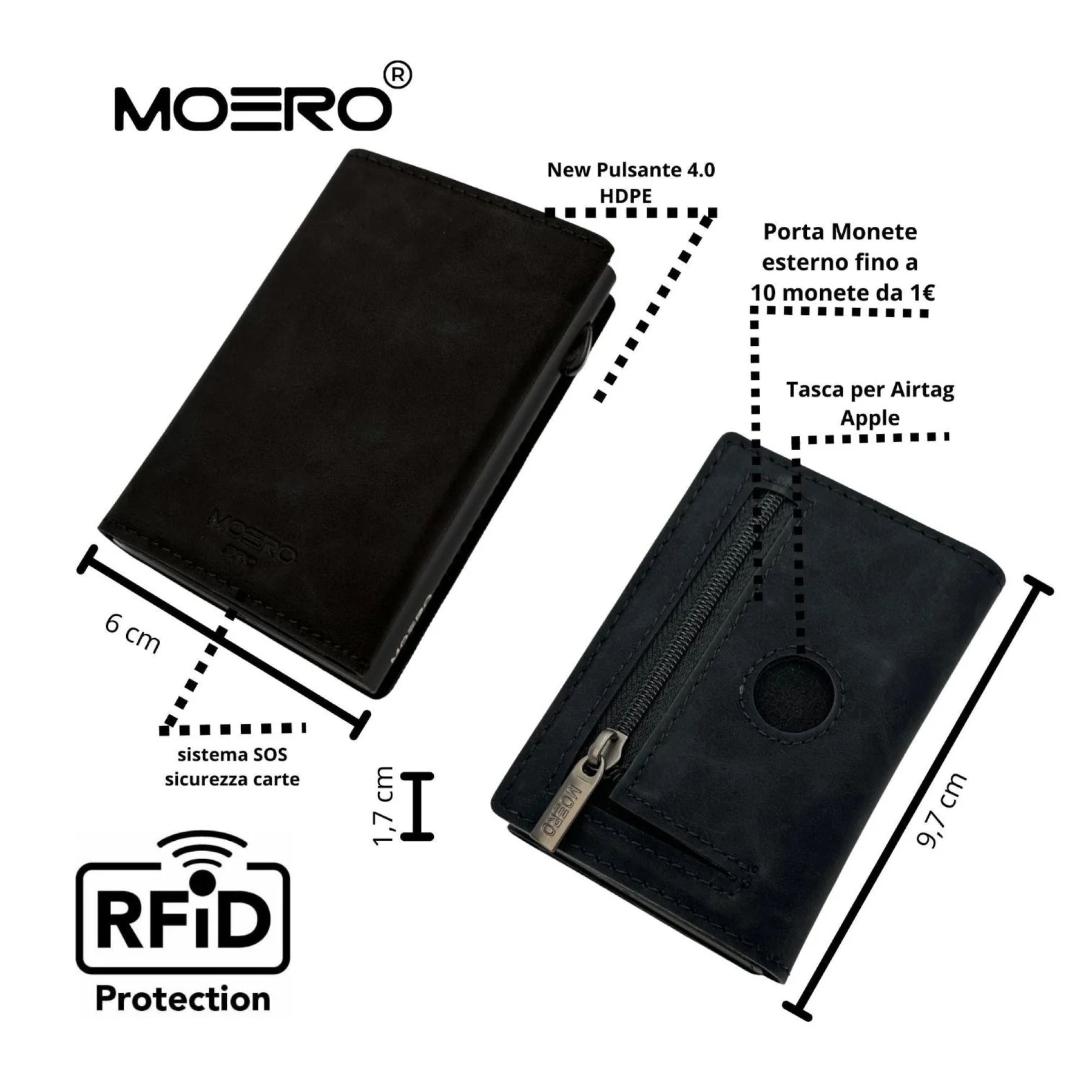 MOERO | PRO ZIP AIRTAG VINTAGE BLACK - Portafoglio con scomparto AirTag