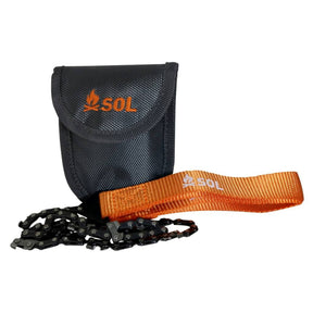 SOL Pocket Chain Saw, sega a catena tascabile da campeggio e survival, con custodia e manici arancioni, attrezzo leggero e portatile per tagliare legna, su backpacco.it