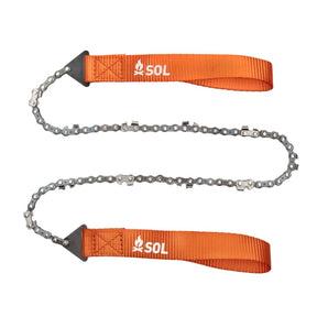SOL Pocket Chain Saw, sega a catena tascabile da campeggio e survival, con custodia e manici arancioni, attrezzo leggero e portatile per tagliare legna, su backpacco.it