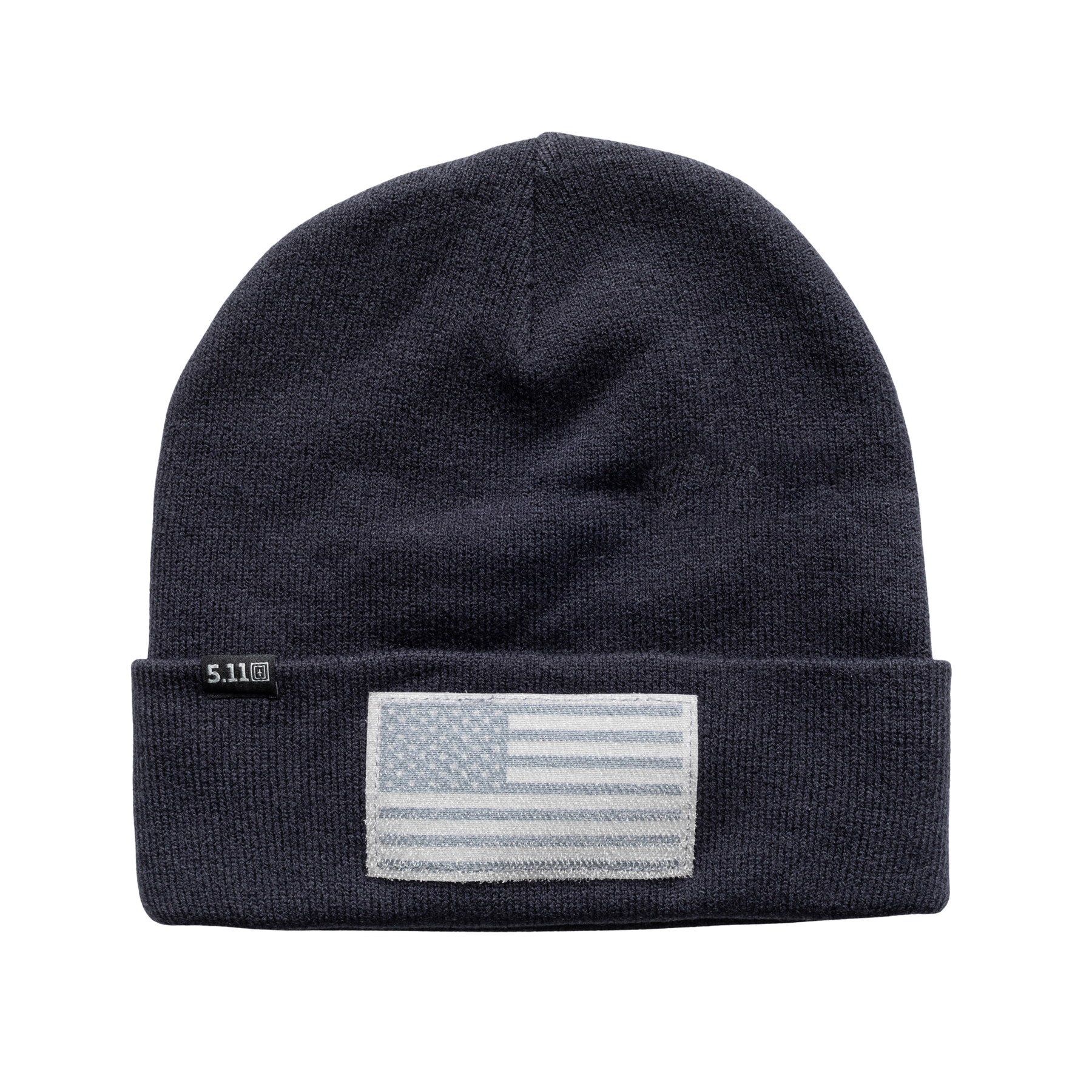 5.11 Cuffed Flag Bearer Beanie, berretto invernale lavorato a maglia con risvolto, patch con bandiera americana tono su tono cucita sul davanti