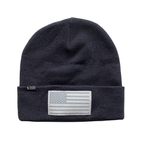 5.11 Cuffed Flag Bearer Beanie, berretto invernale lavorato a maglia con risvolto, patch con bandiera americana tono su tono cucita sul davanti