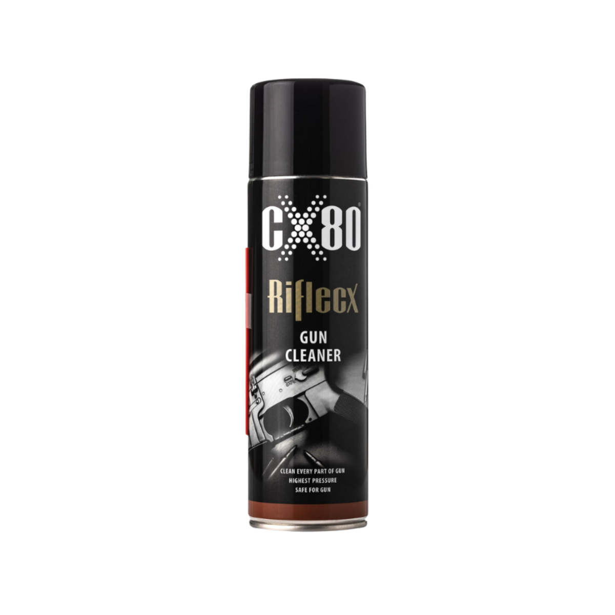 RiflecX CX80 Gun Cleaner, detergente sgrassante spray per armi, pulitore ad alta pressione e sicuro per ogni parte dell'arma, prodotto per la manutenzione delle armi da fuoco, su backpacco.it