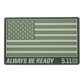 5.11 USA Flag Patch in PVC, toppa rettangolare con bandiera americana in rilievo, scritta Always Be Ready e logo 5.11, toppa tattica