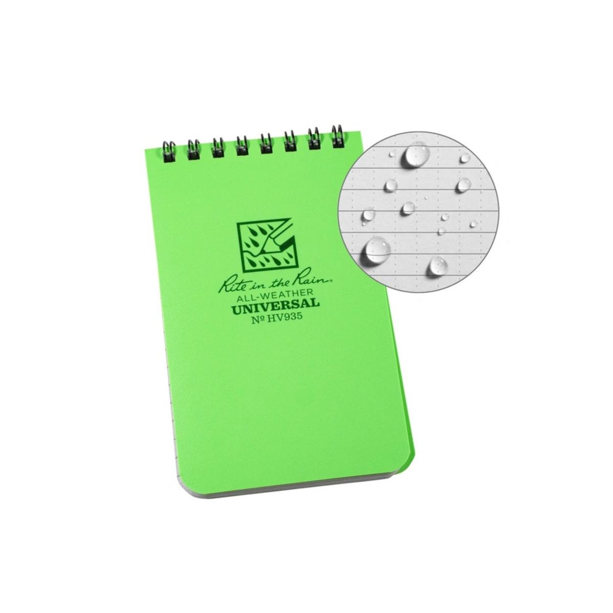 Rite in the Rain Top Spiral Notebook HV935, block notes impermeabile tascabile universale con rilegatura a spirale, copertina verde neon ad alta visibilità (High-Viz), carta resistente all'acqua, SU BACKPACCO.IT