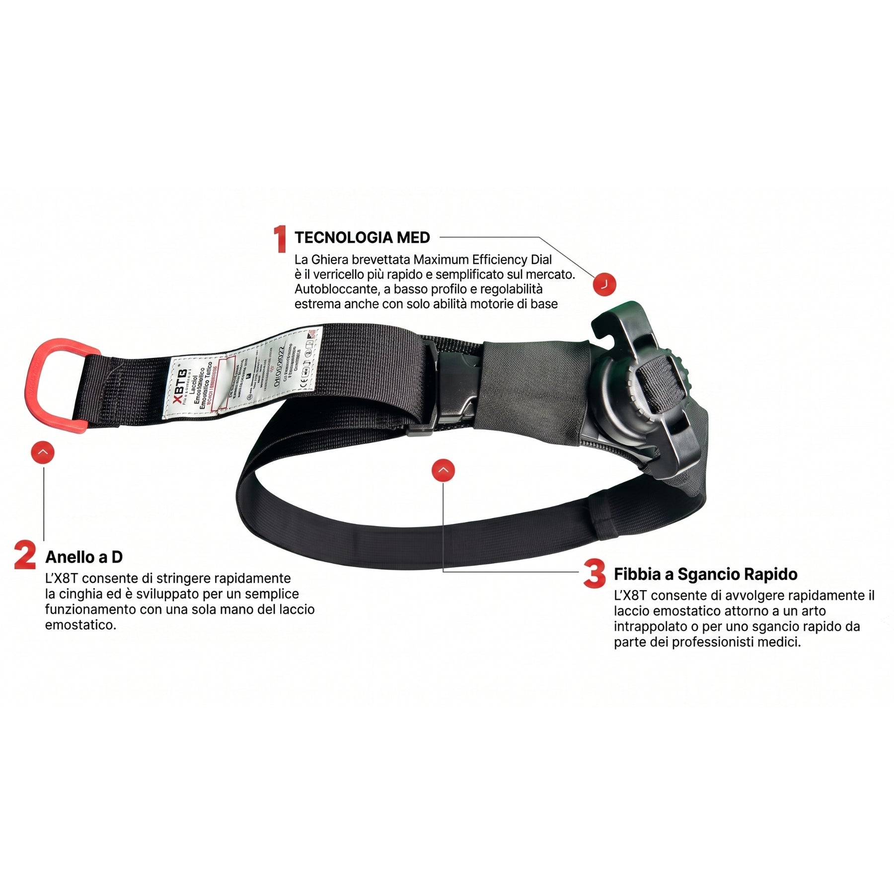 RCR MEDICAL X8T-T2G TACTICAL TOURNIQUET laccio emostatico tattico con sistema di tensionamento a verricello per controllo emorragie equipaggiamento medico primo soccorso