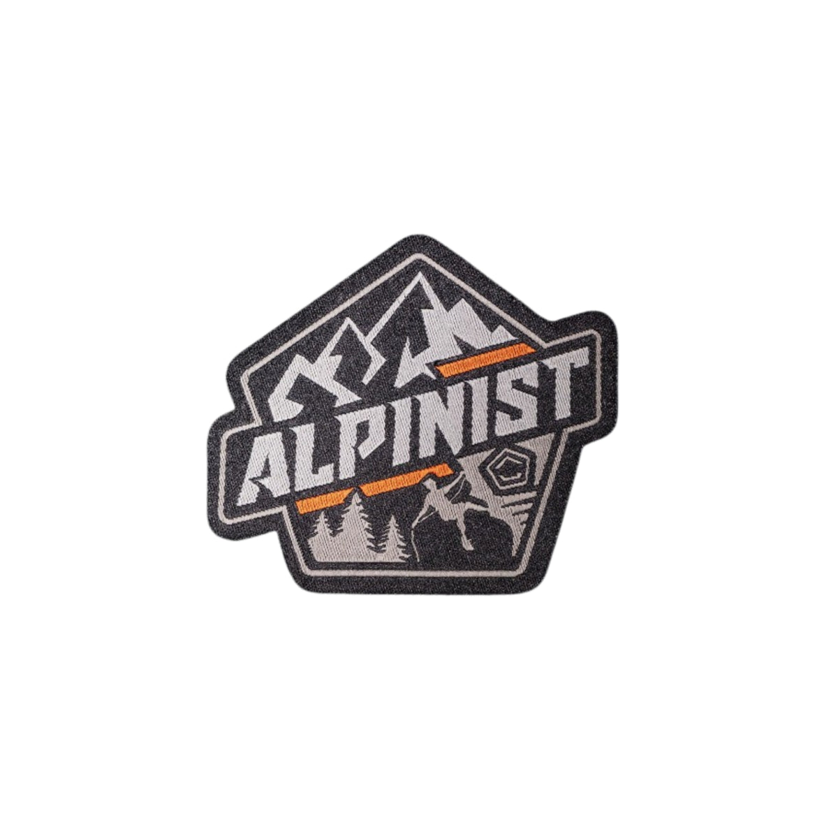 Pentagon Alpinist patch ricamata sagomata con vette montane scalatore in parete alberi scritta Alpinist e logo Pentagon con supporto a strappo per zaini giacche e buffetteria EDC