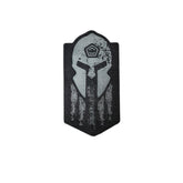 Pentagon Spartan patch ricamata tattica sagomata con elmo spartano logo Pentagon e scritta verticale con supporto a strappo per zaini giacche e buffetteria EDC