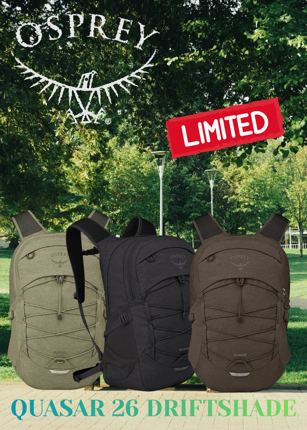 Osprey Quasar 26 Driftshade zaino da 26 litri in edizione limitata con elastico frontale portaoggetti, tasche organizzative e schienale traspirante per outdoor, studio, viaggi ed uso quotidiano EDC.