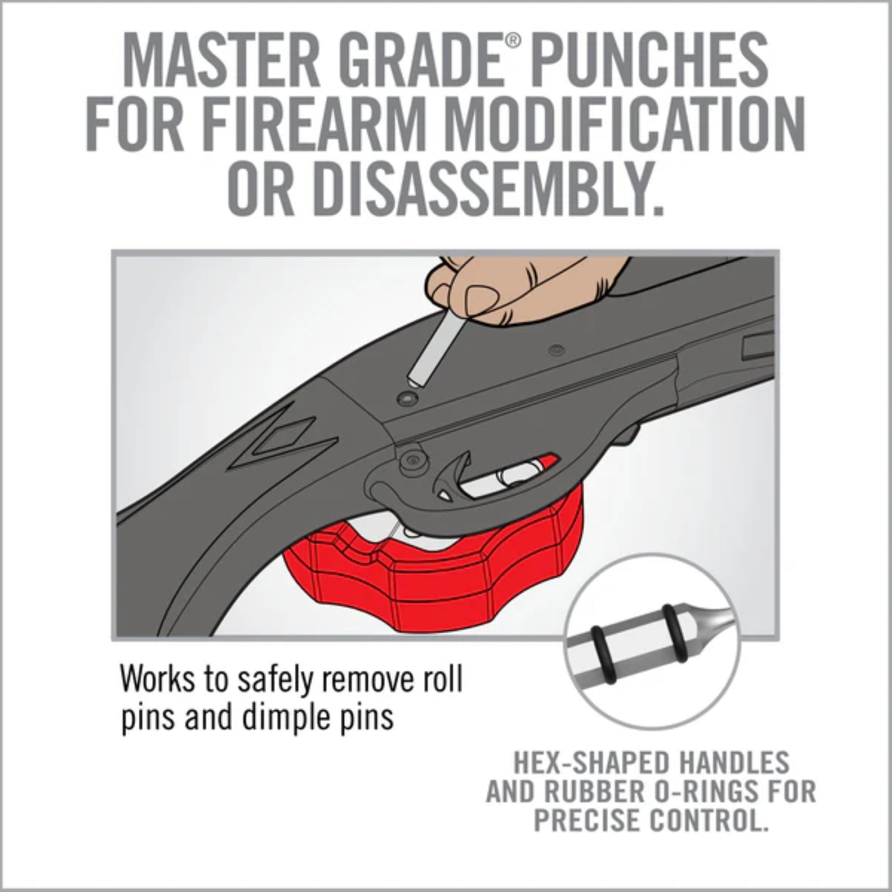 Set di cacciaspine Real Avid Accu-Punch 11-Piece Roll Pin Punch Set, kit di attrezzi di precisione per armaioli, include 11 punte in acciaio per perni a rullo, fornito in una custodia rigida trasparente e rossa per l'organizzazione e il trasporto
