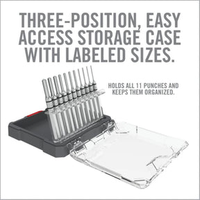 Set di cacciaspine Real Avid Accu-Punch 11-Piece Roll Pin Punch Set, kit di attrezzi di precisione per armaioli, include 11 punte in acciaio per perni a rullo, fornito in una custodia rigida trasparente e rossa per l'organizzazione e il trasporto