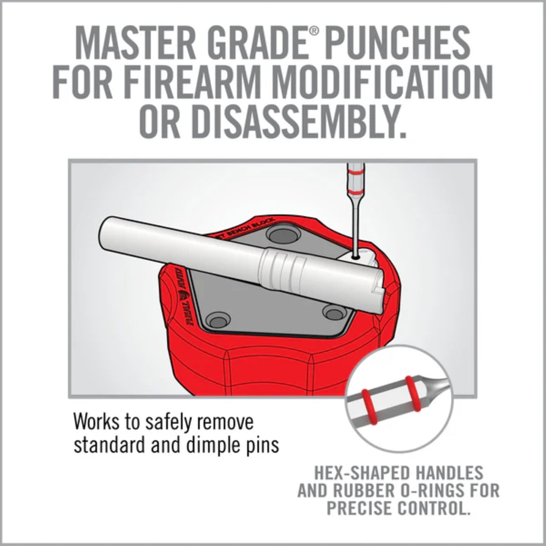 Real Avid Armorer's Master Hammer & Accu-Punch 11-Piece Standard Pin Punch Set: Kit professionale per manutenzione armi. Include un martello ergonomico con 4 testine intercambiabili (acciaio, ottone, nylon, gomma) e un set di 11 cacciaspine in acciaio temprato con custodia rigida e supporto Pin Alignment Tool. Ideale per lavorazioni di precisione e rimozione sicura dei perni.