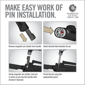 Real Avid Armorer's Master Hammer & Accu-Punch 11-Piece Standard Pin Punch Set: Kit professionale per manutenzione armi. Include un martello ergonomico con 4 testine intercambiabili (acciaio, ottone, nylon, gomma) e un set di 11 cacciaspine in acciaio temprato con custodia rigida e supporto Pin Alignment Tool. Ideale per lavorazioni di precisione e rimozione sicura dei perni.