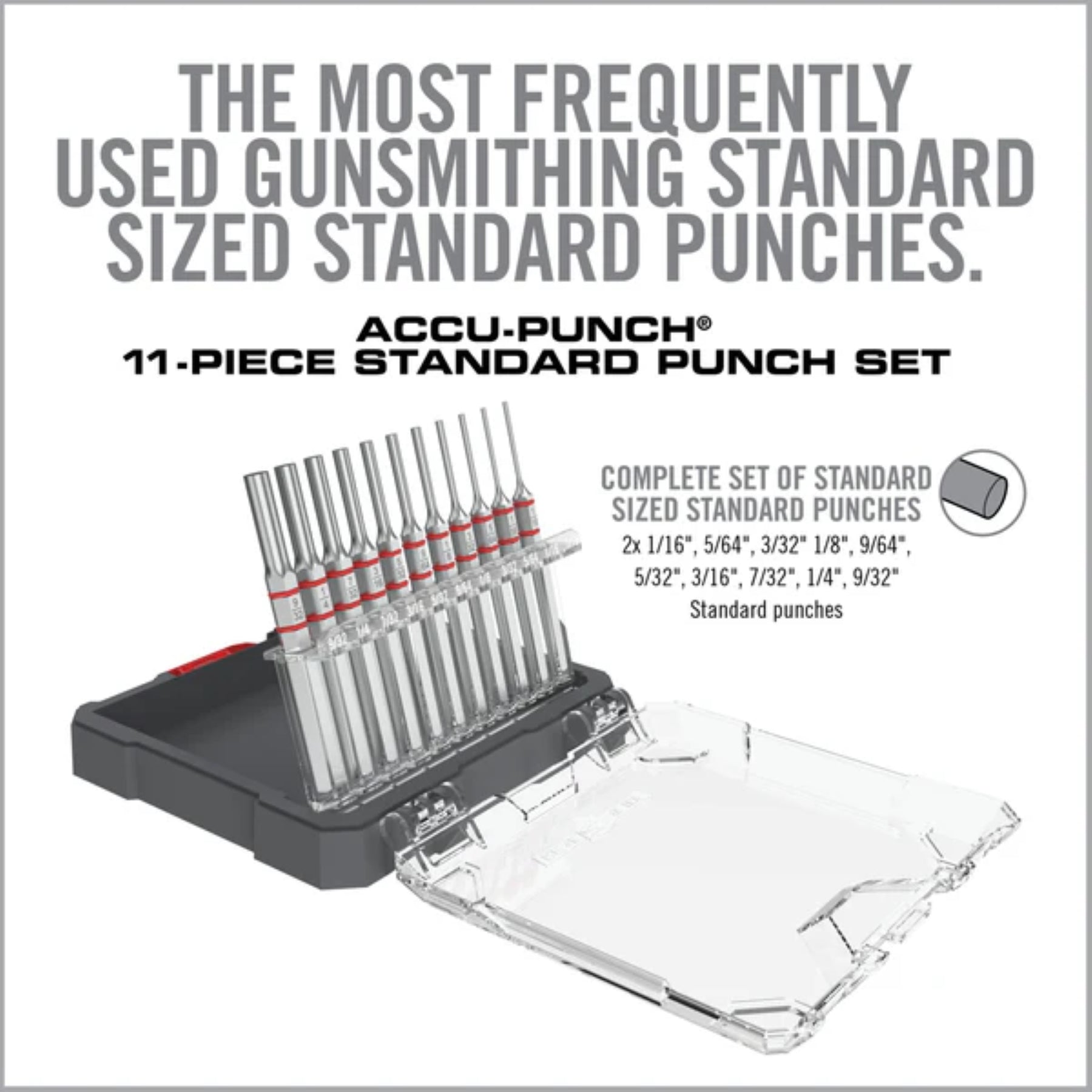 Real Avid Armorer's Master Hammer & Accu-Punch 11-Piece Standard Pin Punch Set: Kit professionale per manutenzione armi. Include un martello ergonomico con 4 testine intercambiabili (acciaio, ottone, nylon, gomma) e un set di 11 cacciaspine in acciaio temprato con custodia rigida e supporto Pin Alignment Tool. Ideale per lavorazioni di precisione e rimozione sicura dei perni.