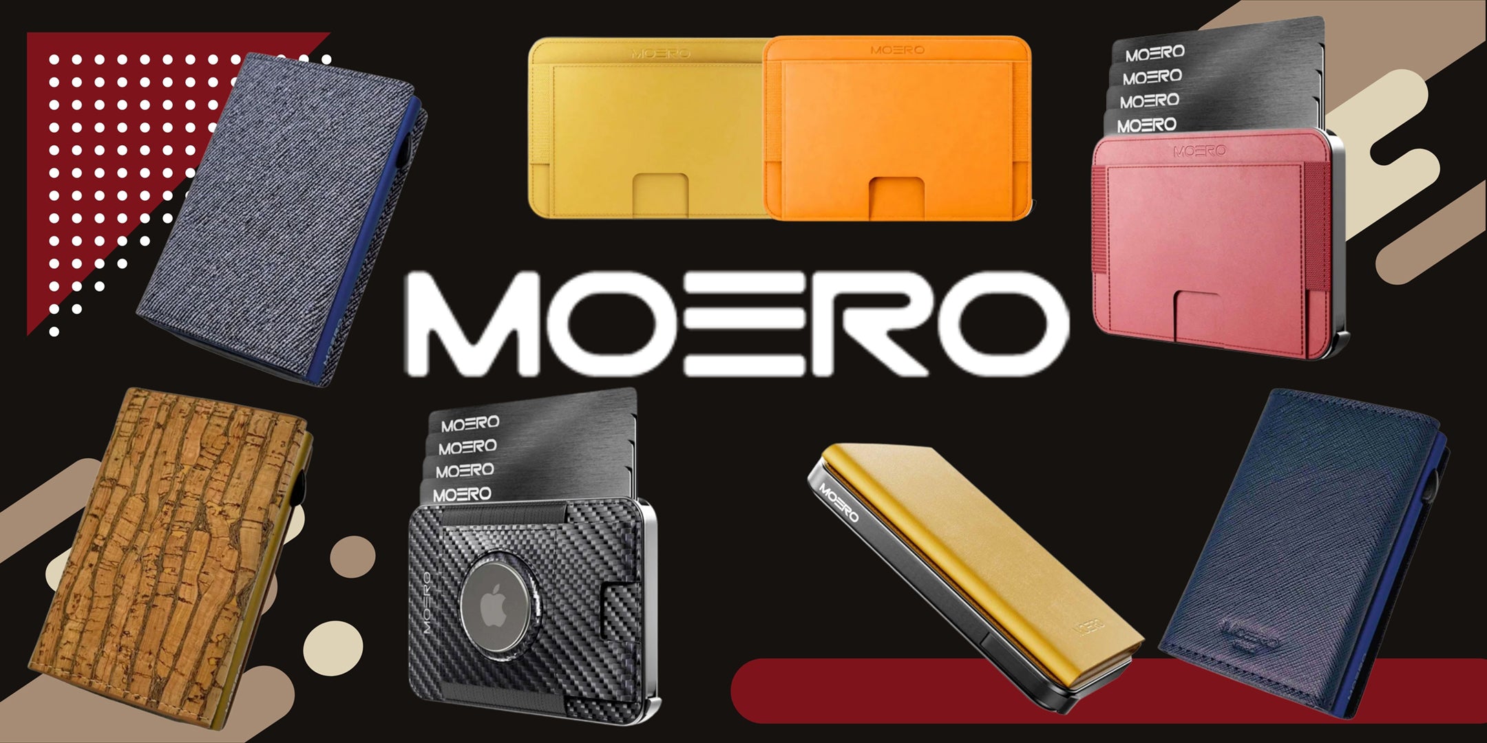 Moero Portafogli Smart e Portacarte in alluminio con protezione RFID, meccanismo di estrazione automatica a scatto, modelli in pelle, tessuto, fibra di carbonio, sughero e versione con alloggiamento per Apple AirTag per EDC