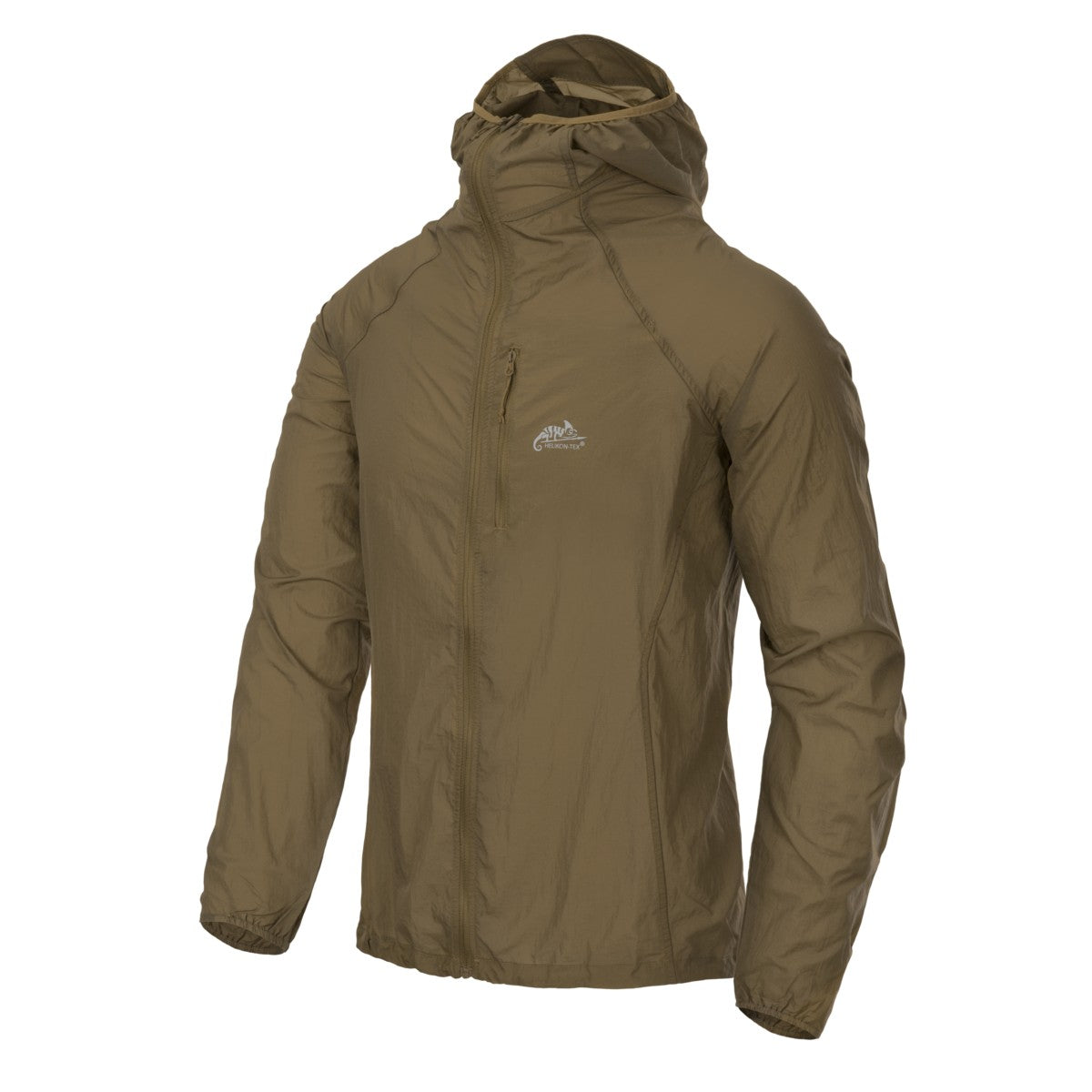 Giacca a vento Helikon-Tex Tramontane in Windpack Nylon, colore Coyote, vista frontale — ultraleggera, antivento e comprimibile