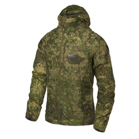 Giacca a vento Helikon-Tex Tramontane in Windpack Nylon, colore PenCott WildWood, vista frontale — ultraleggera, antivento e comprimibile