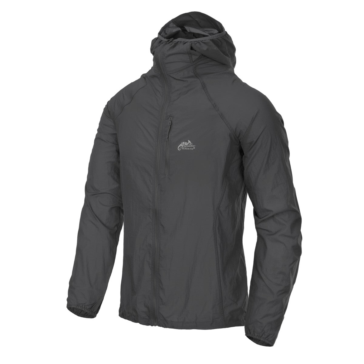 Giacca a vento Helikon-Tex Tramontane in Windpack Nylon, colore Shadow Grey, vista frontale — ultraleggera, antivento e comprimibile