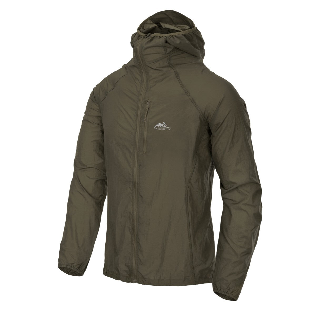 Giacca a vento Helikon-Tex Tramontane in Windpack Nylon, colore Taiga Green, vista frontale — ultraleggera, antivento e comprimibile