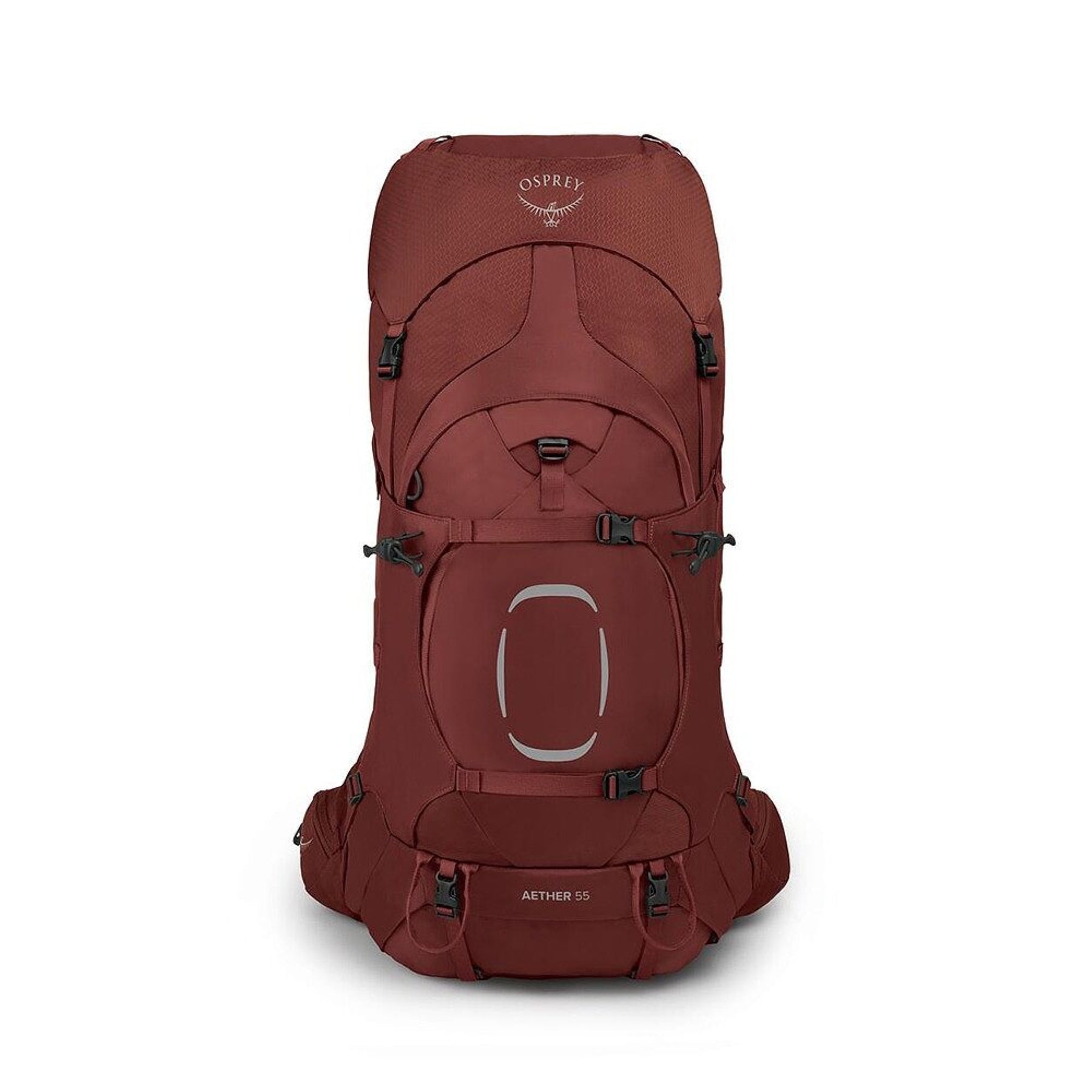 Osprey Aether 55 zaino tecnico da trekking da 55 litri con schienale regolabile AirScape, cintura Fit-on-the-Fly, accesso frontale con cerniera a U, attacchi per bastoncini e copertura antipioggia integrata, ideale per escursioni plurigiornaliere e backpacking.