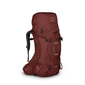 Osprey Aether 55 zaino tecnico da trekking da 55 litri con schienale regolabile AirScape, cintura Fit-on-the-Fly, accesso frontale con cerniera a U, attacchi per bastoncini e copertura antipioggia integrata, ideale per escursioni plurigiornaliere e backpacking.