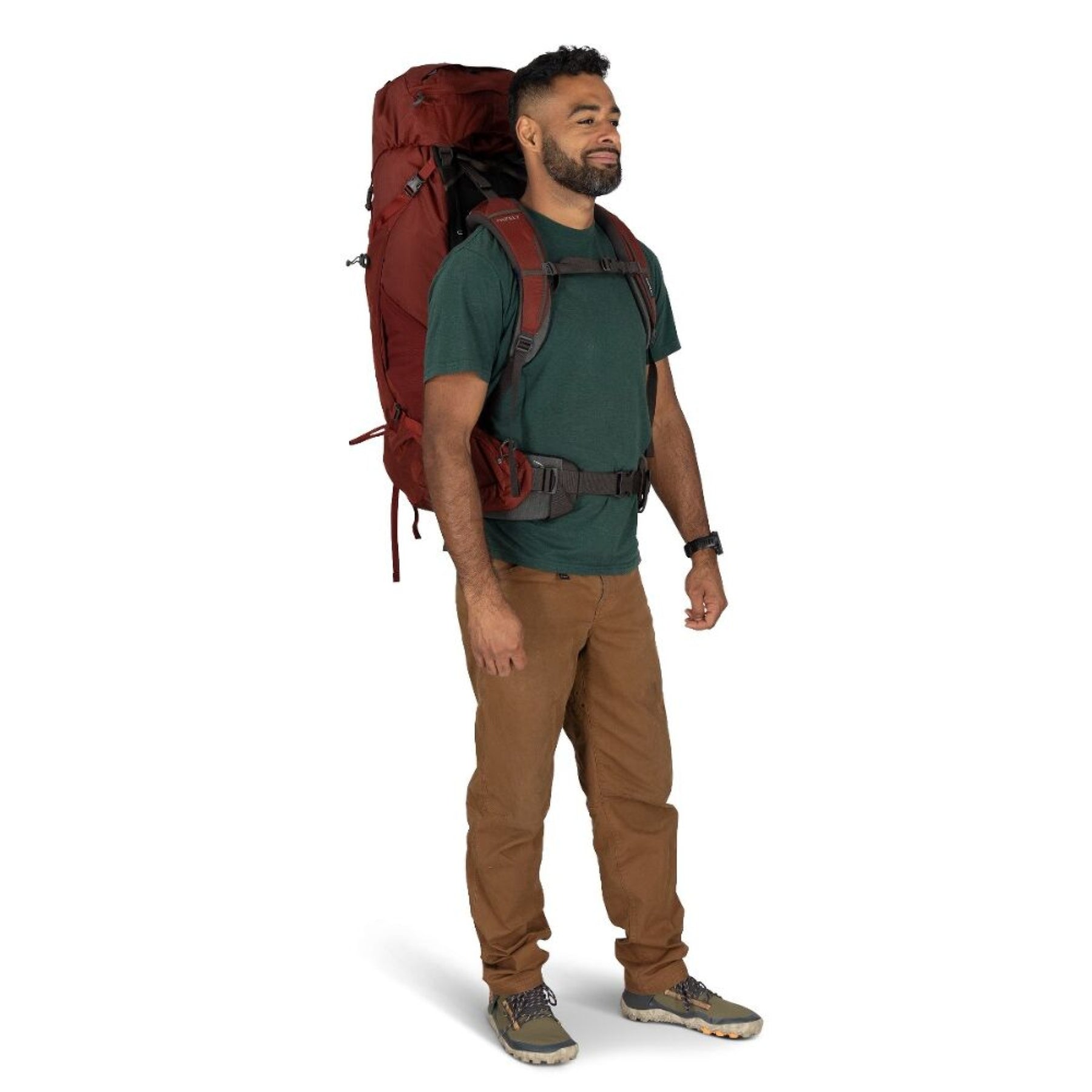 Osprey Aether 65 zaino da trekking ed escursionismo uomo da 65 litri con schienale AirScape regolabile, cinghie di compressione, tasche frontali e attacchi per bastoncini vista laterale per outdoor su Backpacco