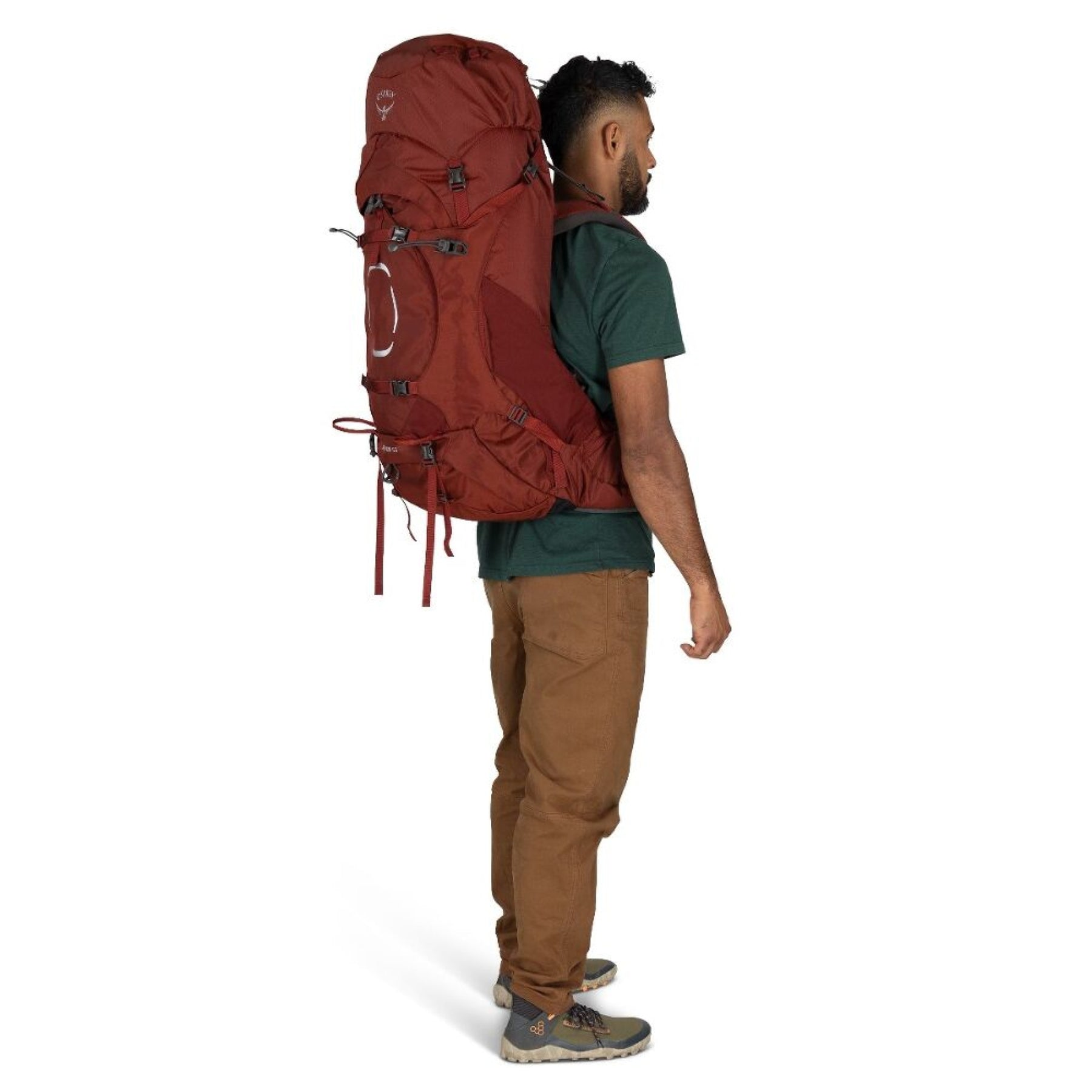 Osprey Aether 65 zaino da trekking ed escursionismo uomo da 65 litri con schienale AirScape regolabile, cinghie di compressione, tasche frontali e attacchi per bastoncini vista laterale per outdoor su Backpacco