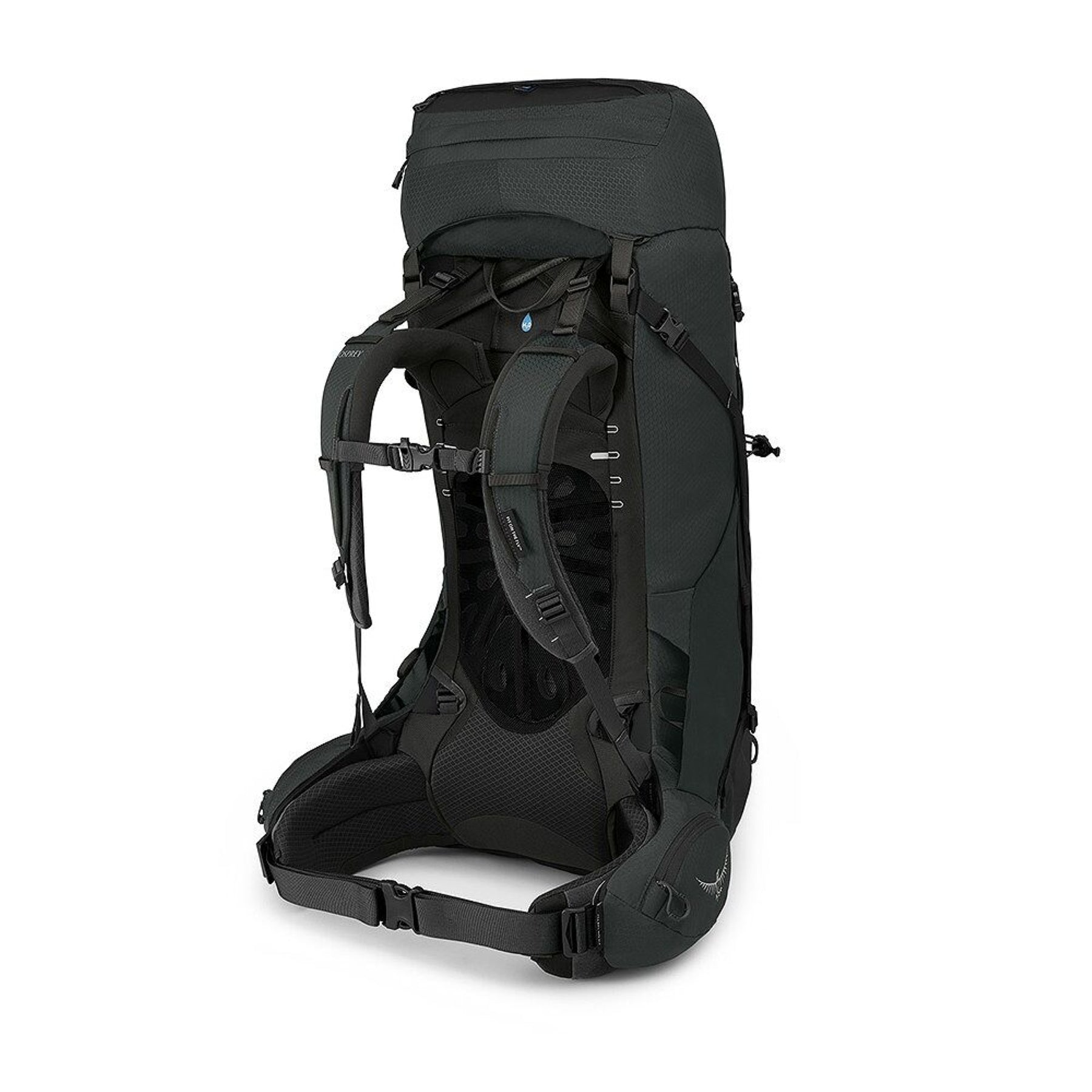 Osprey Aether 55 zaino tecnico da trekking da 55 litri con schienale regolabile AirScape, cintura Fit-on-the-Fly, accesso frontale con cerniera a U, attacchi per bastoncini e copertura antipioggia integrata, ideale per escursioni plurigiornaliere e backpacking.