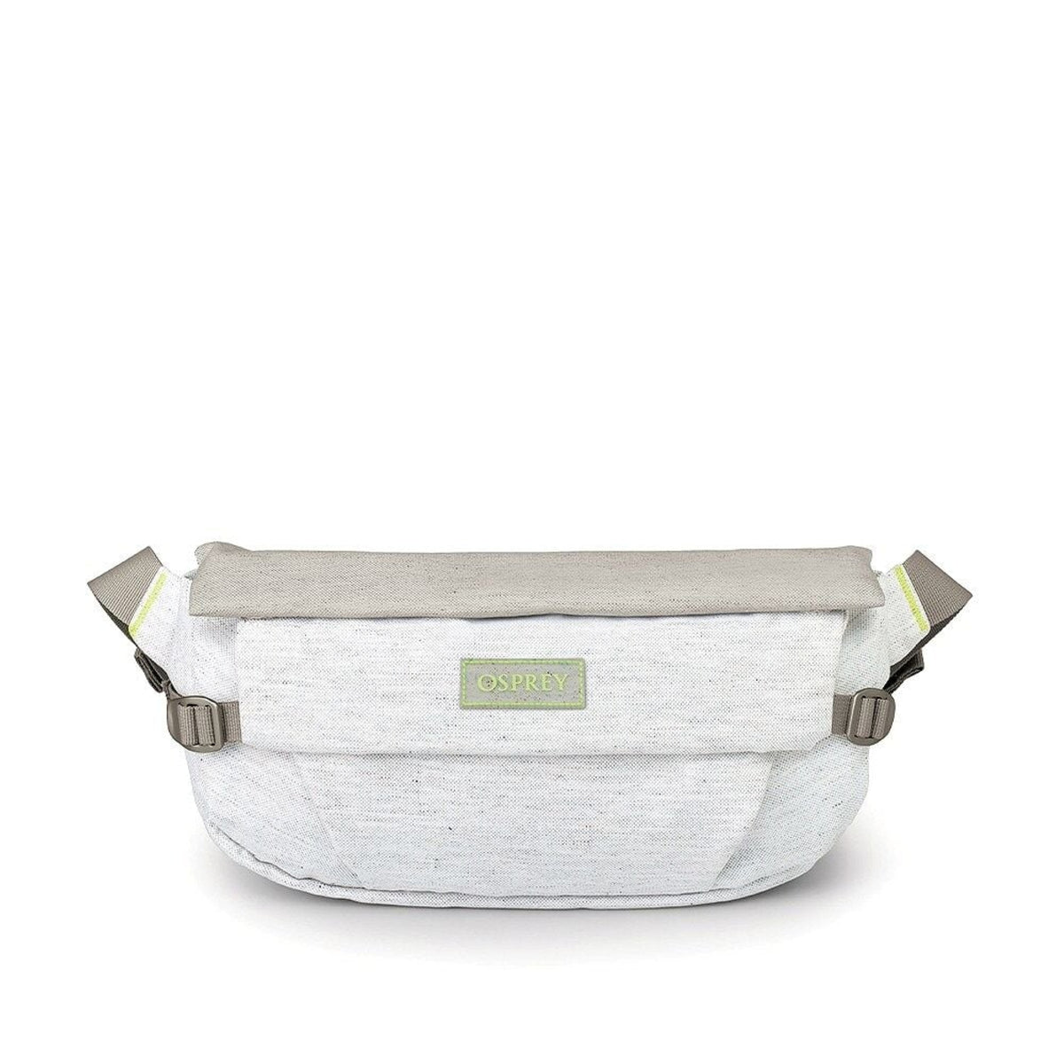 Marsupio ecologico Osprey Arcane Earth Hip Bag da 2 litri, colore Pediment Gray (bianco e grigio chiaro melange), realizzato con materiali riciclati, con patta di chiusura magnetica e fibbie, ideale per uso urbano e EDC