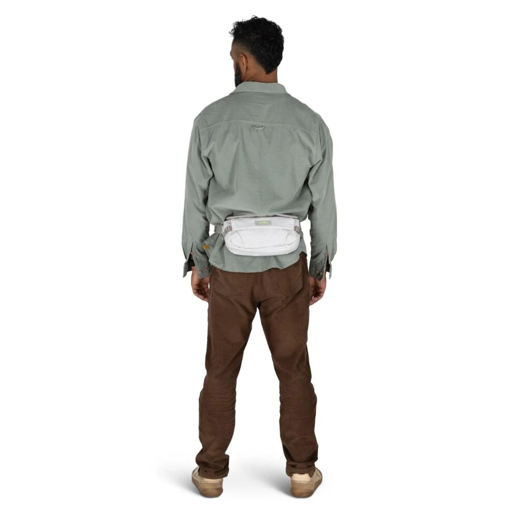 Marsupio ecologico Osprey Arcane Earth Hip Bag da 2 litri, colore Pediment Gray (bianco e grigio chiaro melange), realizzato con materiali riciclati, con patta di chiusura magnetica e fibbie, ideale per uso urbano e EDC