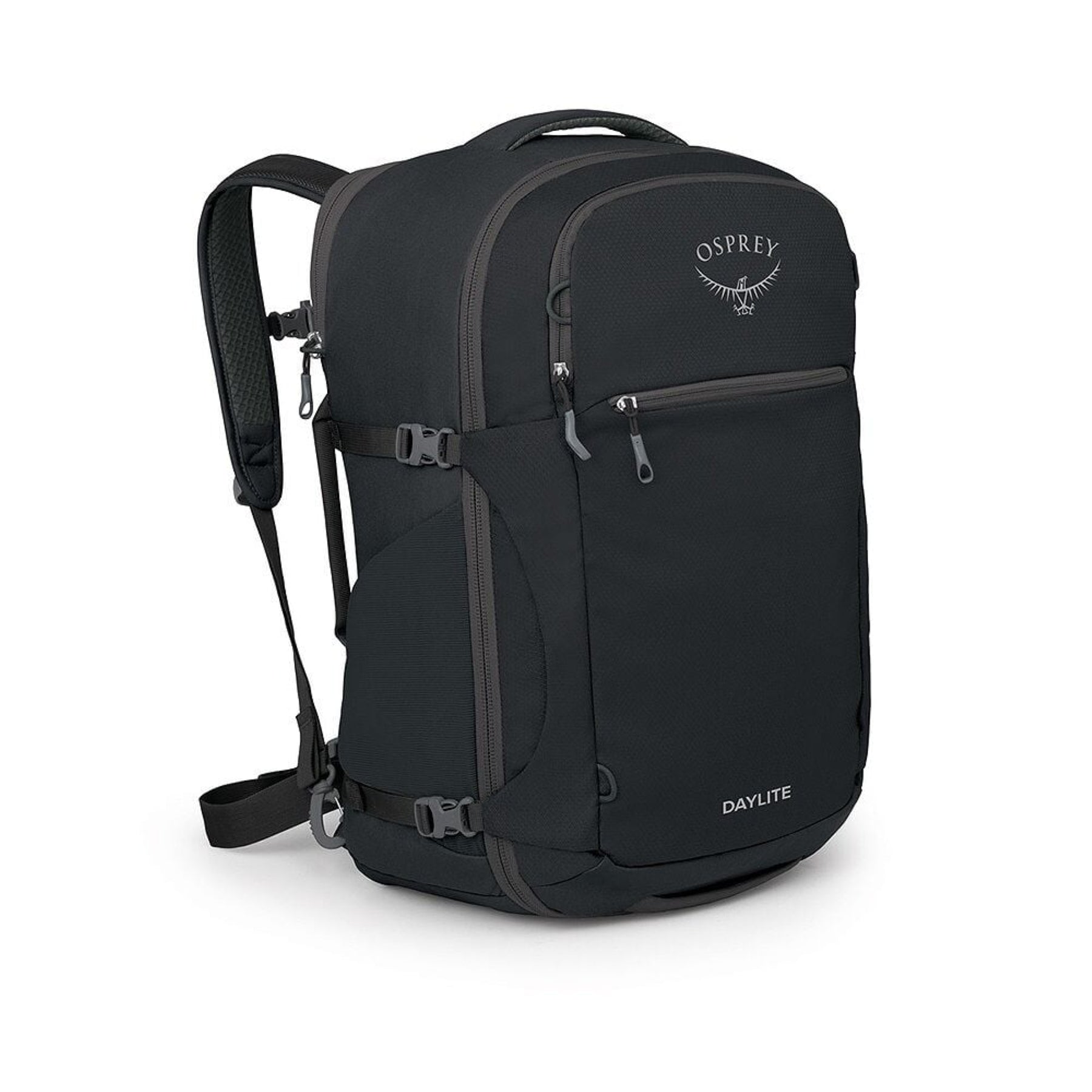 OSPREY DAYLITE CARRY-ON TRAVEL PACK 44 Zaino da viaggio da 44 Litri per bagaglio a mano. In tessuto sostenibile e resistente, con apertura a valigia, scomparto imbottito per laptop e cintura in vita rimovibile per viaggi aerei.