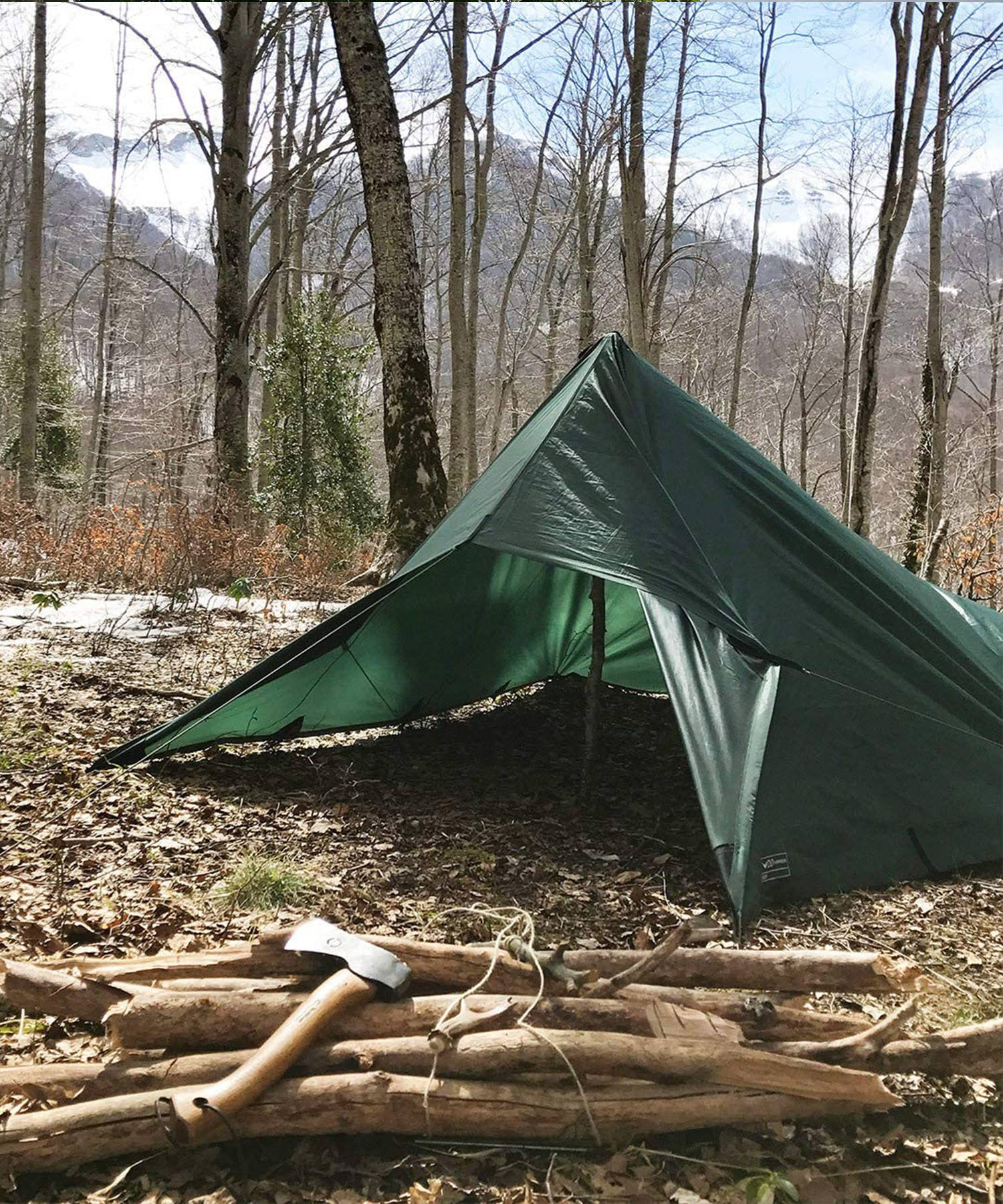 dd tarp 3x3 setup a tenda con accetta bushcraft