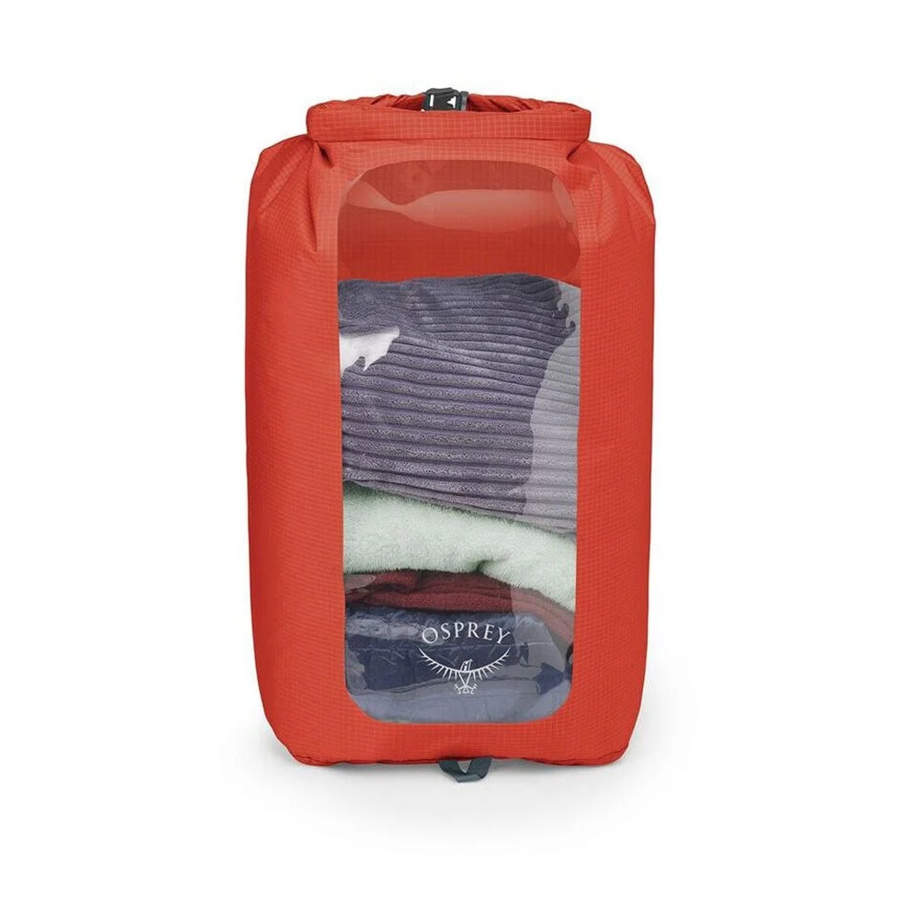 Sacca stagna ultraleggera Osprey Ultralight Dry Sack W/ Window in diverse capacità), con chiusura roll-top impermeabile e finestra trasparente per l'identificazione rapida del contenuto, disponibile nei colori blu petrolio (Waterfront Blue), arancione (Mars Orange) e nero