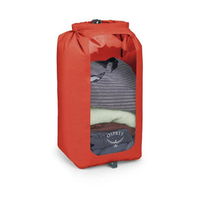 Sacca stagna ultraleggera Osprey Ultralight Dry Sack W/ Window in diverse capacità), con chiusura roll-top impermeabile e finestra trasparente per l'identificazione rapida del contenuto, disponibile nei colori blu petrolio (Waterfront Blue), arancione (Mars Orange) e nero