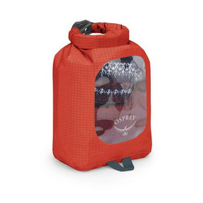 Sacca stagna ultraleggera Osprey Ultralight Dry Sack W/ Window in diverse capacità), con chiusura roll-top impermeabile e finestra trasparente per l'identificazione rapida del contenuto, disponibile nei colori blu petrolio (Waterfront Blue), arancione (Mars Orange) e nero