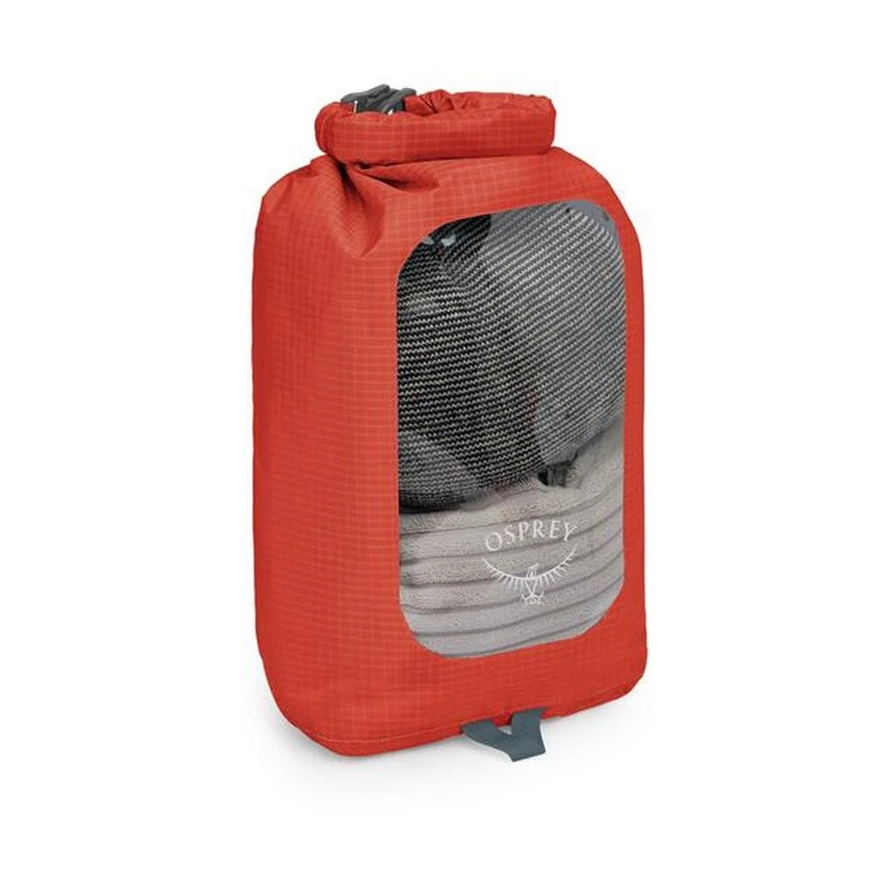 Sacca stagna ultraleggera Osprey Ultralight Dry Sack W/ Window in diverse capacità), con chiusura roll-top impermeabile e finestra trasparente per l'identificazione rapida del contenuto, disponibile nei colori blu petrolio (Waterfront Blue), arancione (Mars Orange) e nero