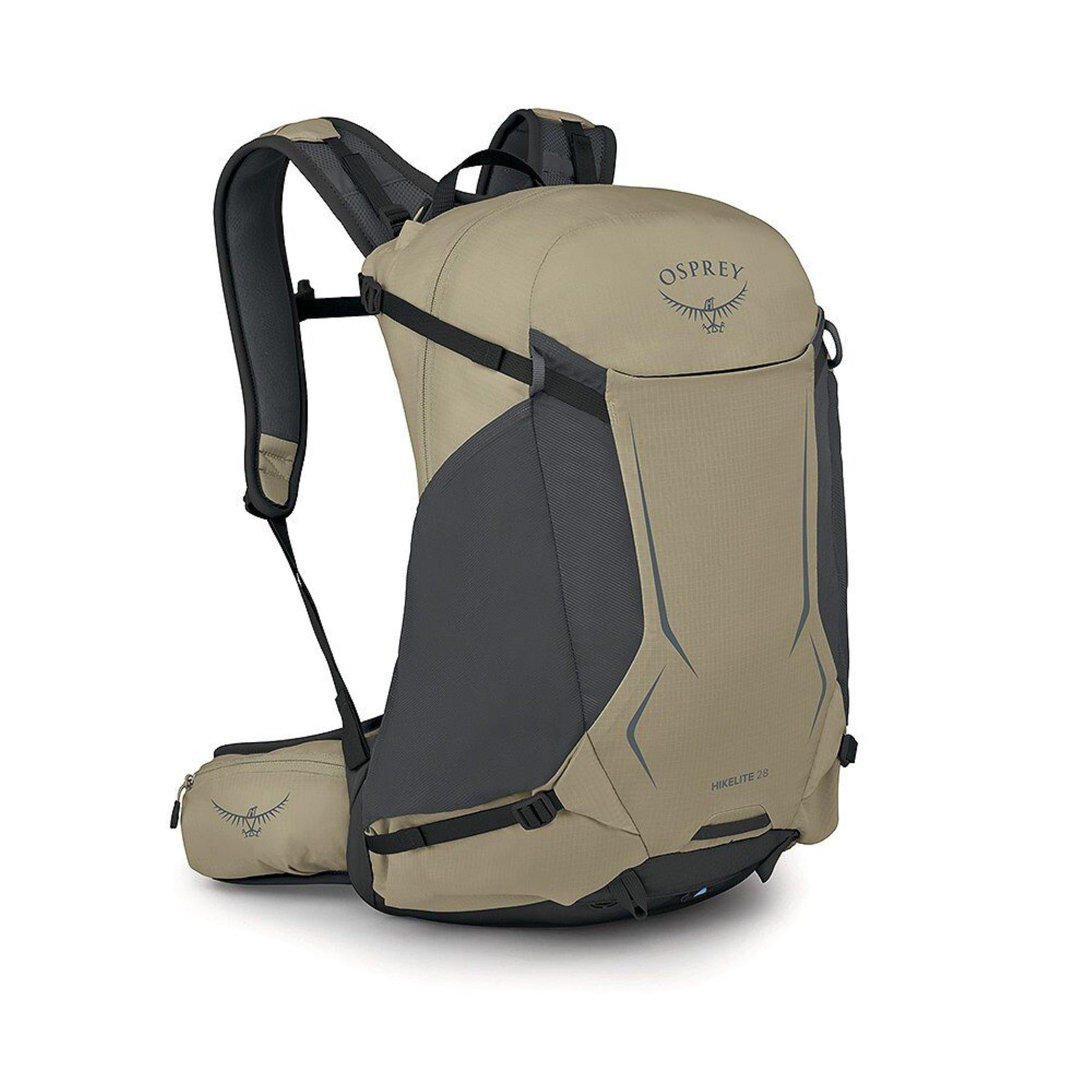 Osprey Hikelite 28 zaino da trekking da 28 litri con schienale ventilato AirSpeed in rete sospesa, tasca frontale shove-it, cintura imbottita con tasche, cinghie di compressione e copertura antipioggia integrata. Zaino tecnico per escursionismo giornaliero e outdoor.