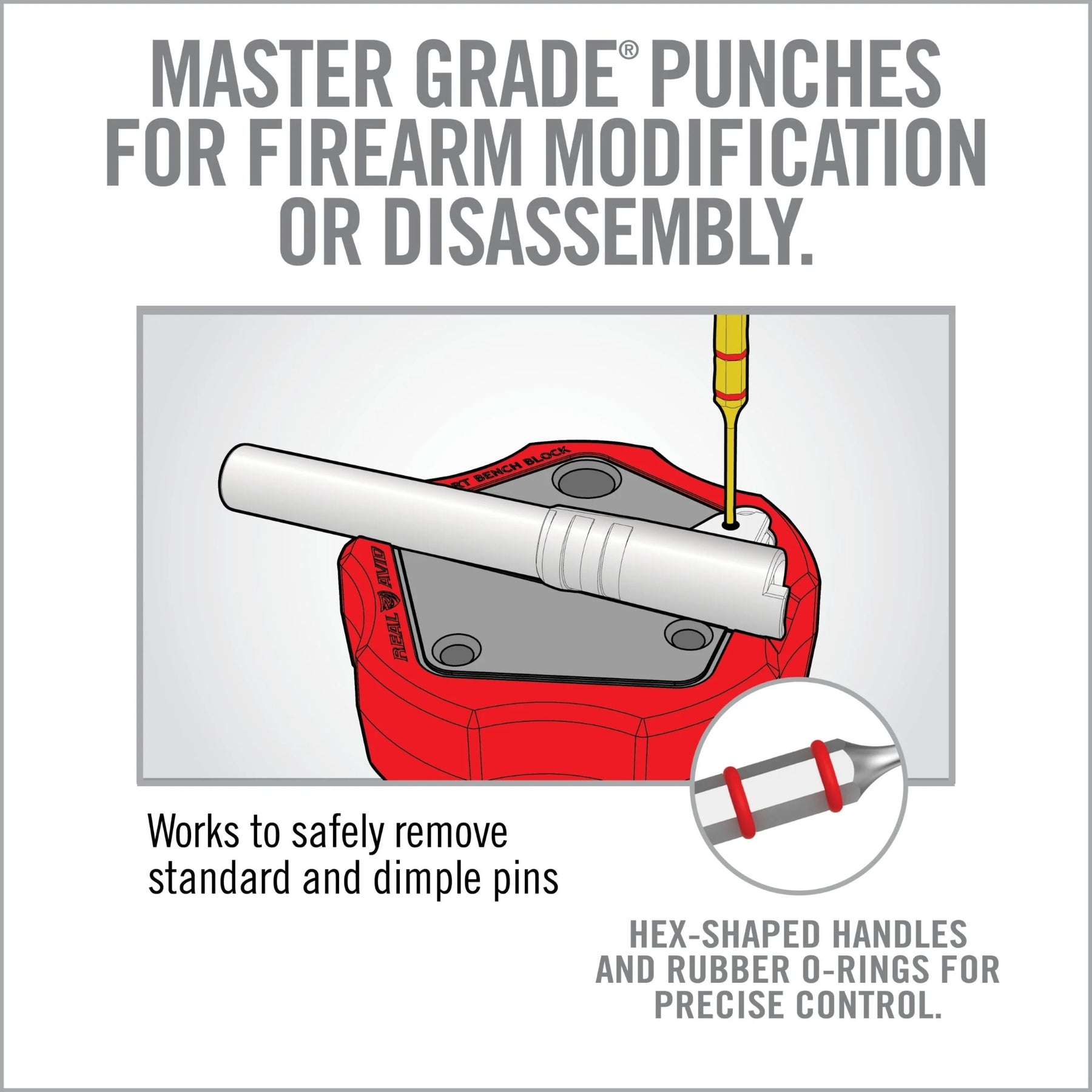 Real Avid Accu-Punch 11-Piece Standard Brass & Steel Pin Punch Set Kit professionale di cacciaspine in ottone e acciaio temprato con custodia rigida organizzata e misure incise per manutenzione armi e armeria di precisione