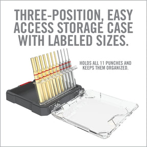 Real Avid Accu-Punch 11-Piece Standard Brass & Steel Pin Punch Set Kit professionale di cacciaspine in ottone e acciaio temprato con custodia rigida organizzata e misure incise per manutenzione armi e armeria di precisione