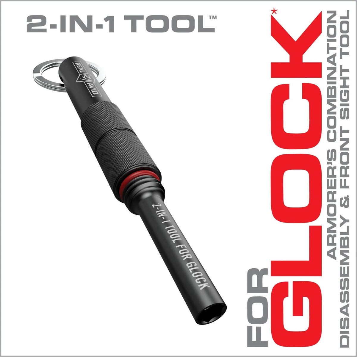 Real Avid 2-in-1 Tool for Glock Multitool compatto con cacciaspine per perni da 3mm e cacciavite magnetico per mirino anteriore esagonale da 3/16 di pollice dotato di anello portachiavi per manutenzione rapida e smontaggio dell'arma