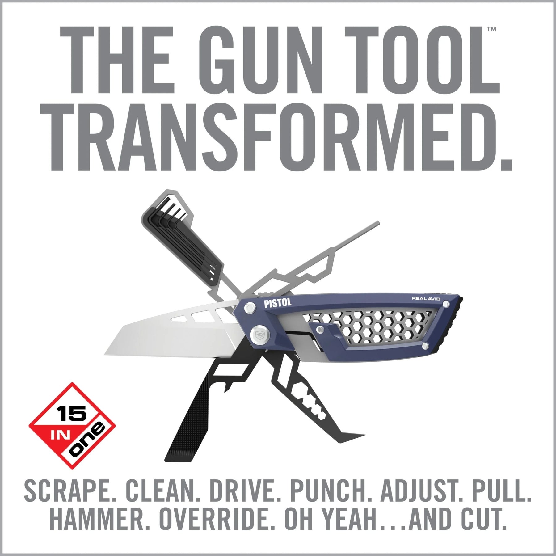 Real Avid Gun Tool Edge Pistol Multitool specifico per la manutenzione e la regolazione di pistole semiautomatiche e revolver dotato di raschietto per depositi di carbonio punzone per perni chiavi esagonali integrati in un design compatto e resistente ideale per l uso in poligono e il porto quotidiano
