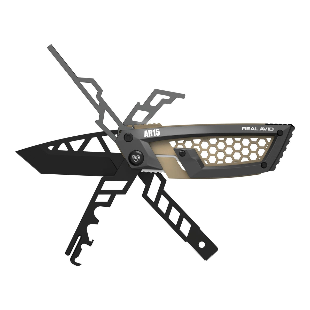 Real Avid Gun Tool Edge AR15 Multitool tascabile specifico per la piattaforma AR15 con raschietto per gruppo otturatoredal design compatto a scheletro per manutenzione rapida e regolazione