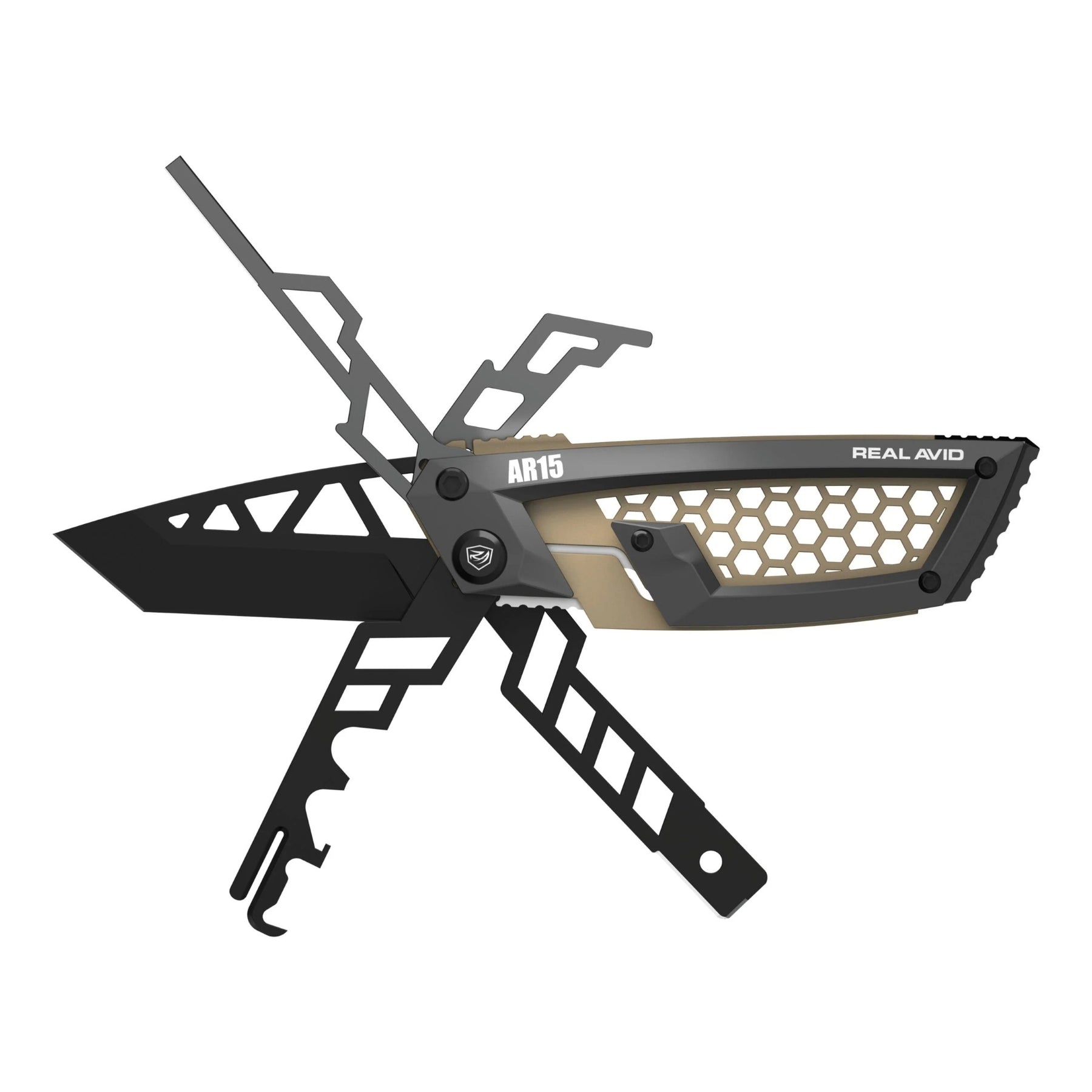 Real Avid Gun Tool Edge AR15 Multitool tascabile specifico per la piattaforma AR15 con raschietto per gruppo otturatoredal design compatto a scheletro per manutenzione rapida e regolazione