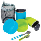 MSR 2 Person Mess Kit: Set di stoviglie da trekking ultraleggero per due persone. Include due ciotole, due tazze isolate con coperchio e due posate pieghevoli Spork, il tutto racchiuso in una pratica sacca in rete traspirante. Design compatto e resistente ideale per camping e outdoor.