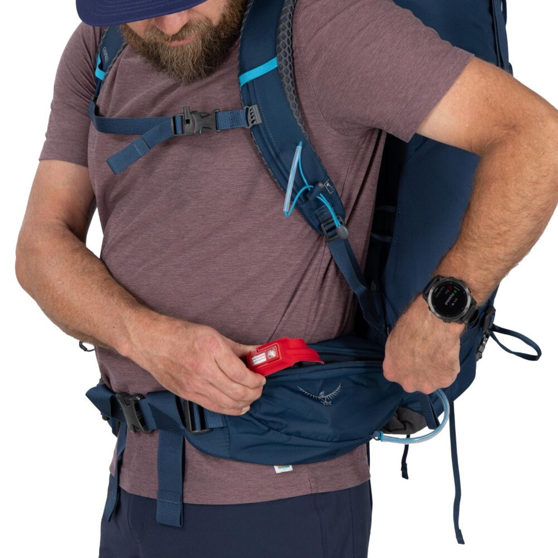 Osprey Kestrel 38 zaino uomo da trekking e hiking da 38 litri con schienale regolabile e traspirante AirScape, raincover integrata, scomparto inferiore per sacco a pelo, attacco bastoncini Stow-on-the-Go, cinghie di compressione e tasche con zip sulla cintura ventrale per escursioni.