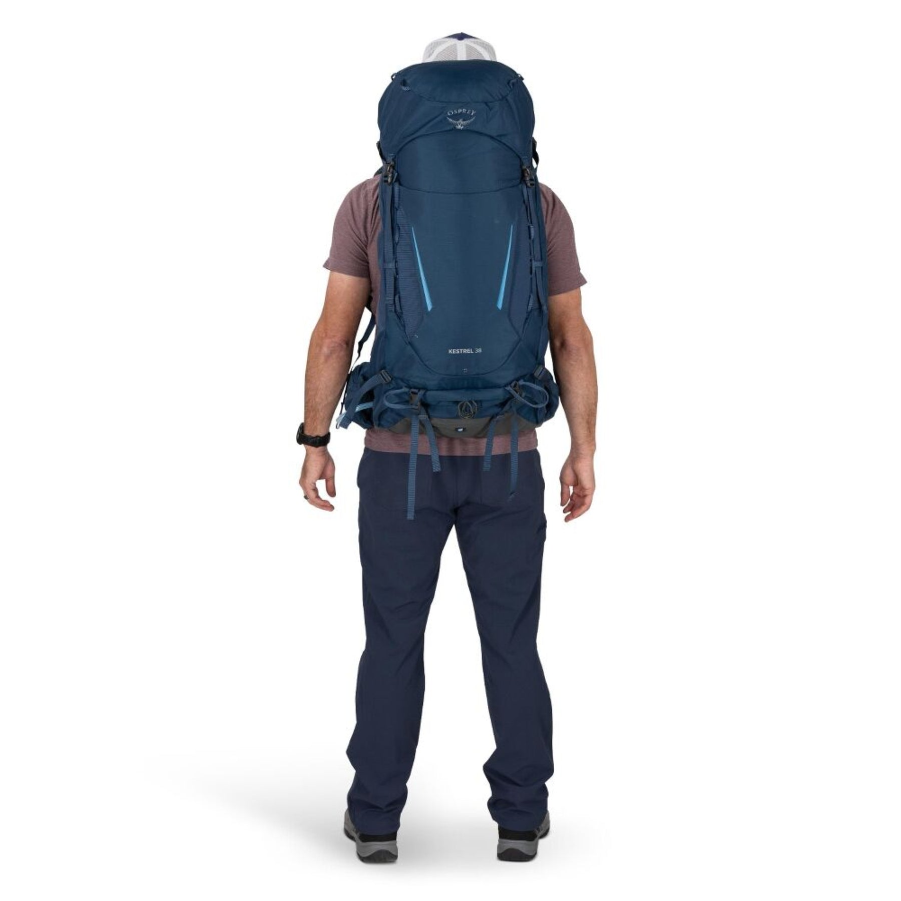 Osprey Kestrel 38 zaino uomo da trekking e hiking da 38 litri con schienale regolabile e traspirante AirScape, raincover integrata, scomparto inferiore per sacco a pelo, attacco bastoncini Stow-on-the-Go, cinghie di compressione e tasche con zip sulla cintura ventrale per escursioni.