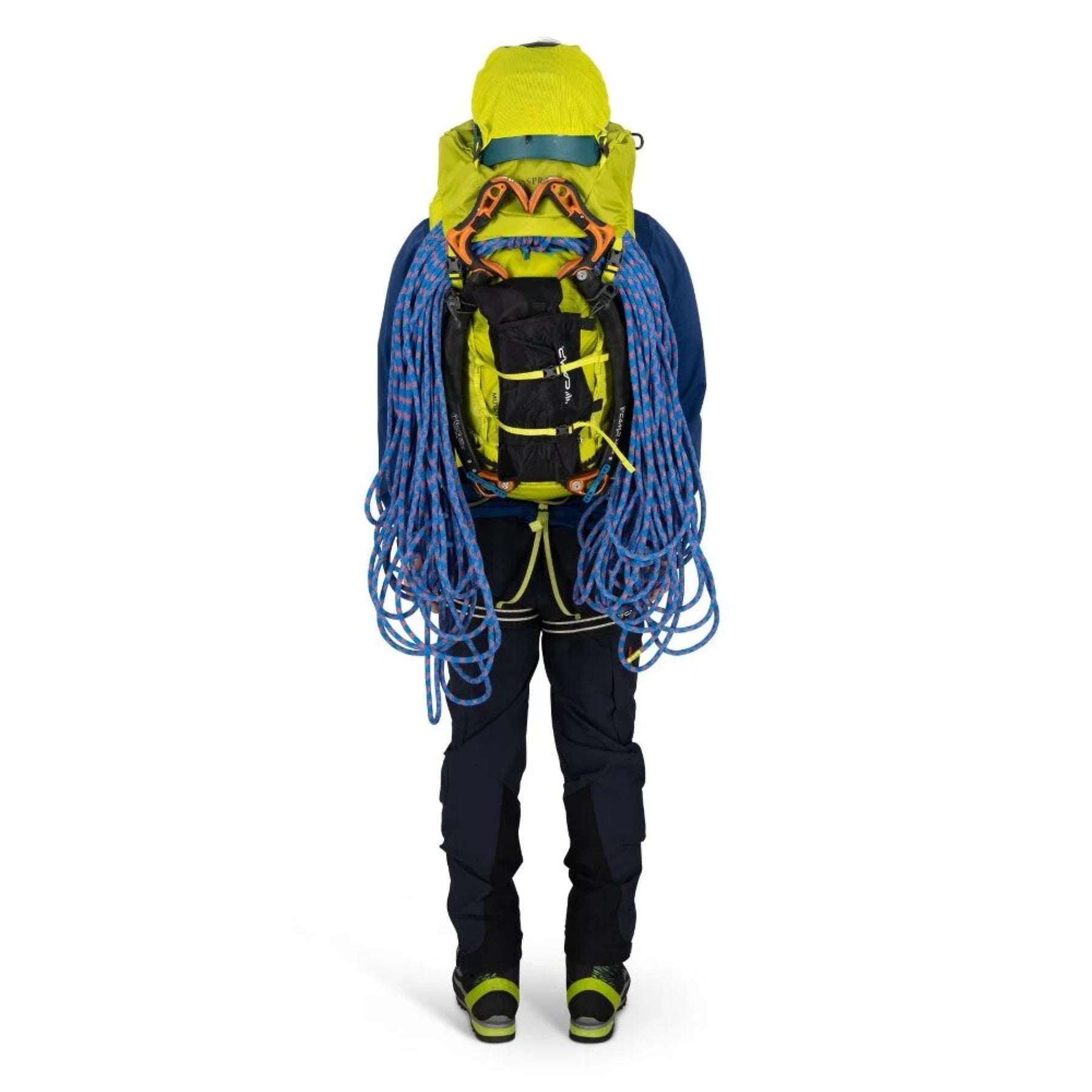 Osprey Mutant 38: Zaino da alpinismo tecnico da 38 litri. Caratterizzato dal sistema Dual ToolLock per piccozze, pannello posteriore antineve e fibbie progettate per l'uso con i guanti. Struttura leggera e snodata ottimizzata per scalate su ghiaccio e roccia, con compressione laterale e punti di aggancio per attrezzatura.