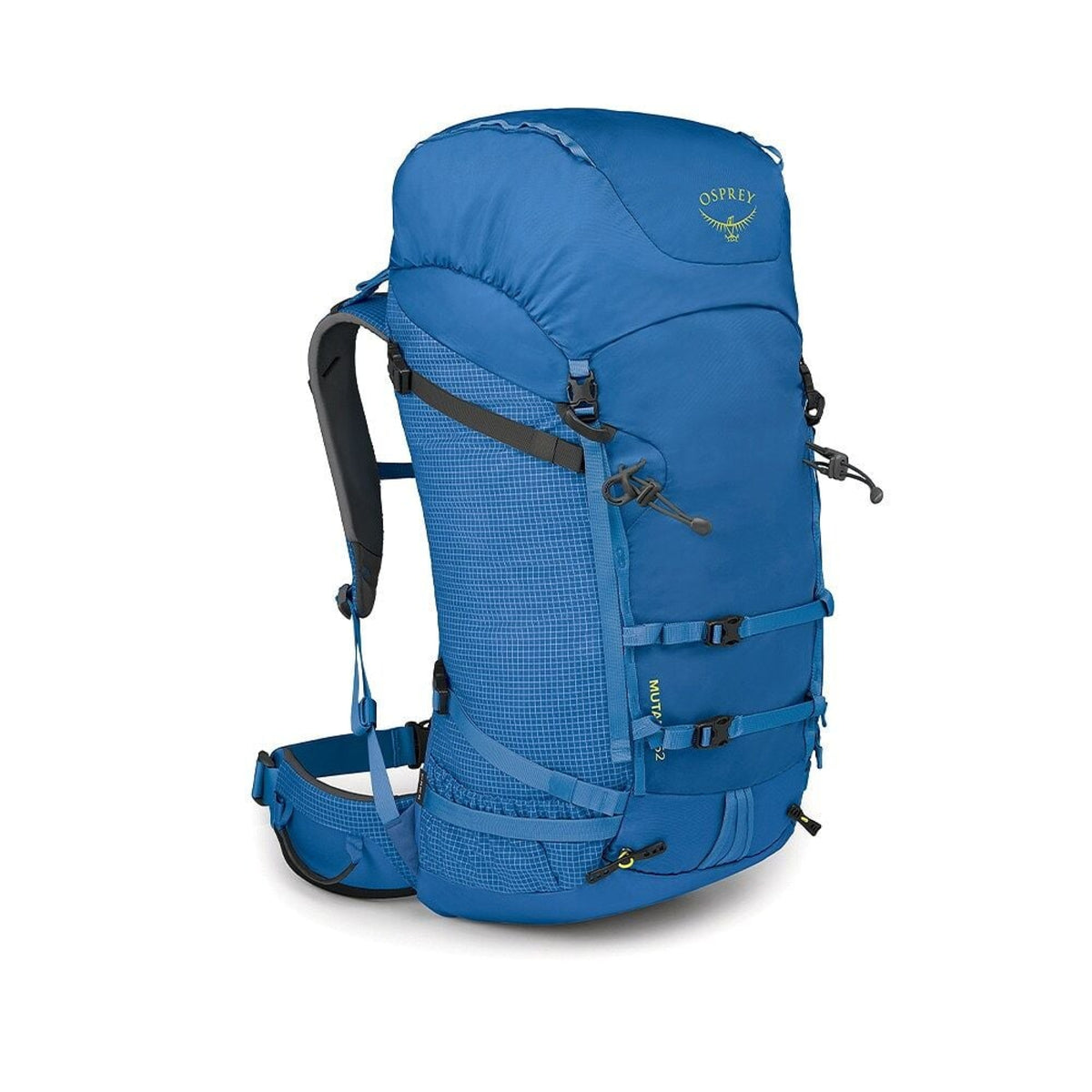 Osprey Mutant 52: Zaino da alpinismo e spedizione da 52 litri. Progettato per l'uso tecnico su ghiaccio e roccia con sistema di trasporto piccozze Dual ToolLock, pannello posteriore antineve e fibbie adatte all'uso con guanti. Struttura leggera e resistente per ascese alpine impegnative in ogni stagione.