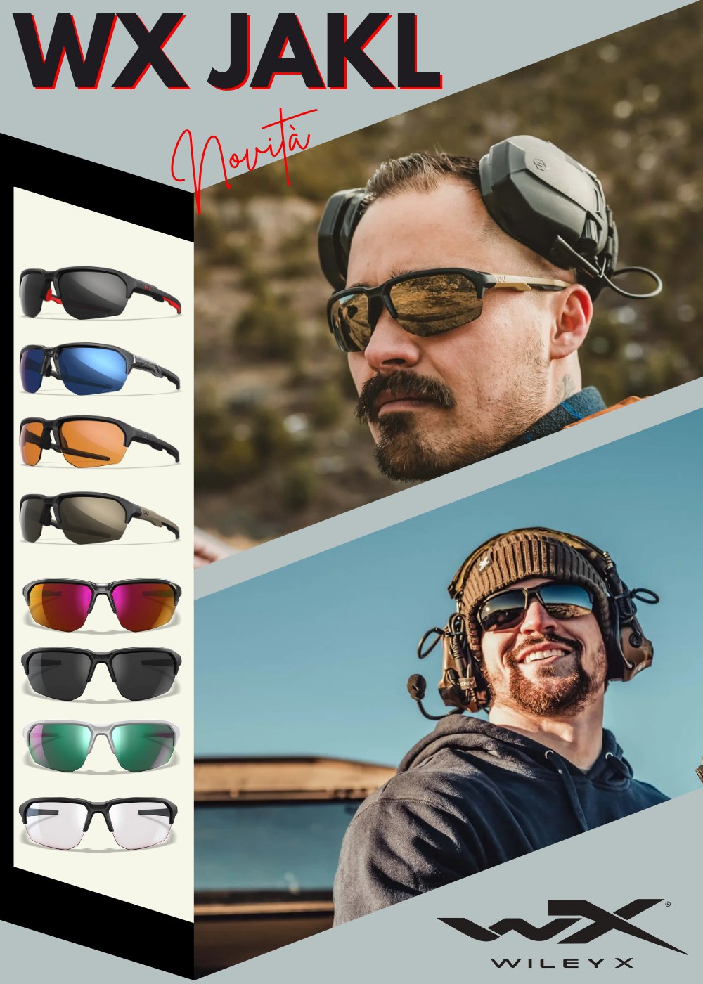 Occhiali tattici WX JAKL di Wiley X indossati in ambienti outdoor, disponibili in vari colori di lenti per uso militare, sportivo e professionale, disponibili su backpaccco.it